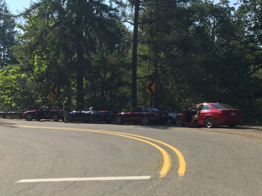 Closer, the Mazdas can be seen