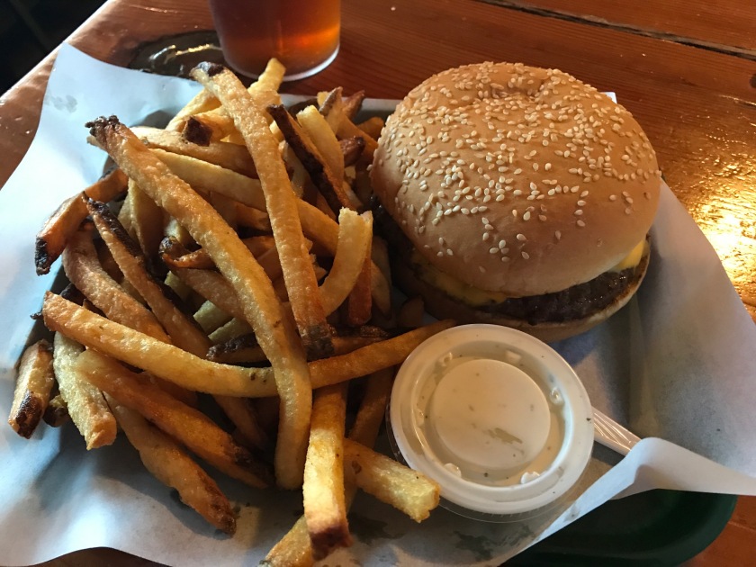Cheeseburger and fries meal