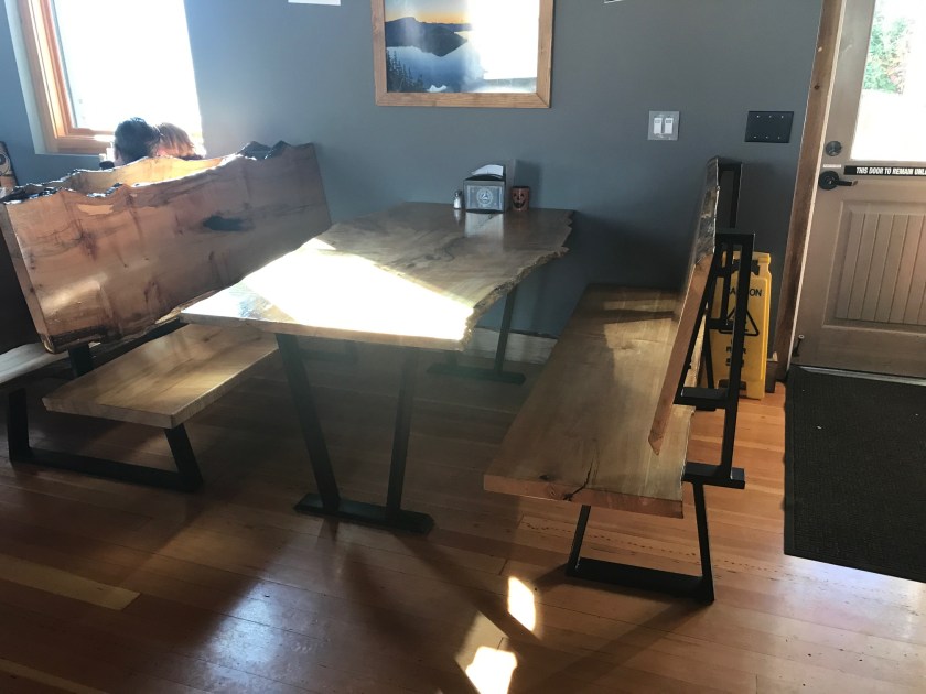 Bench seats are entirely made from unfinished (but sealed) wood