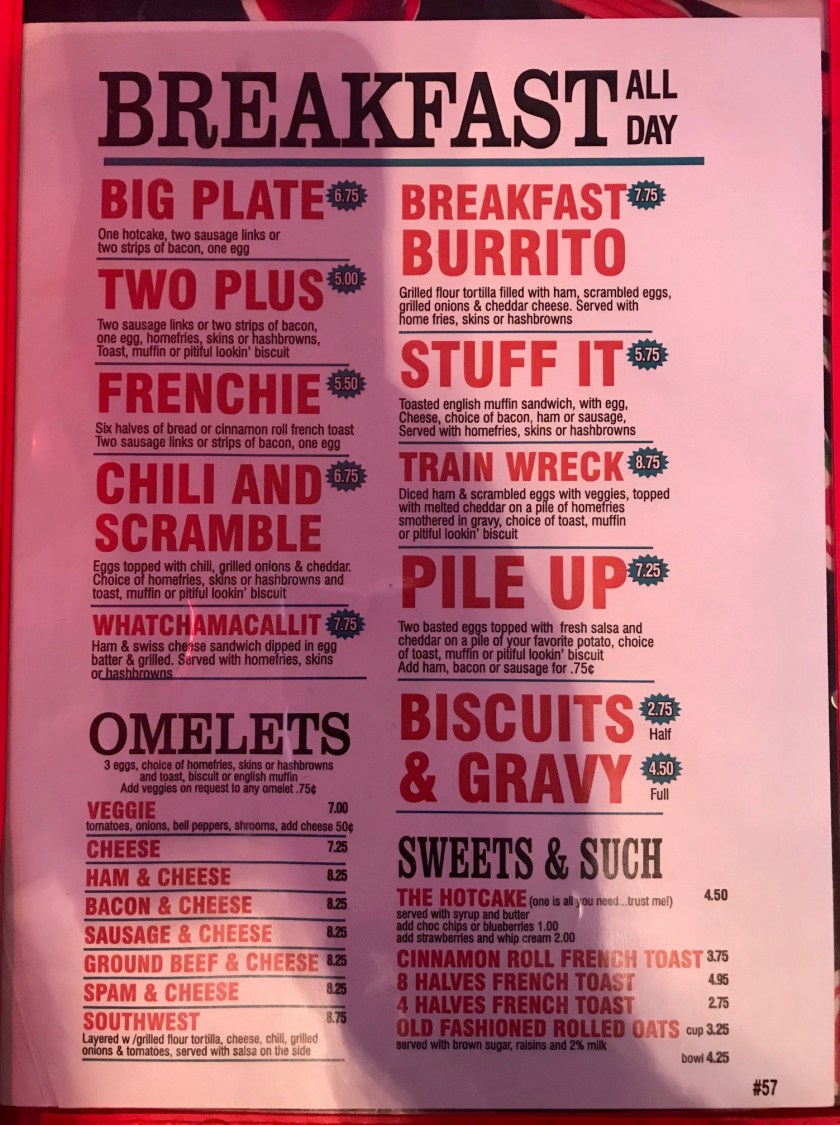 The other side of the menu at Addi’s