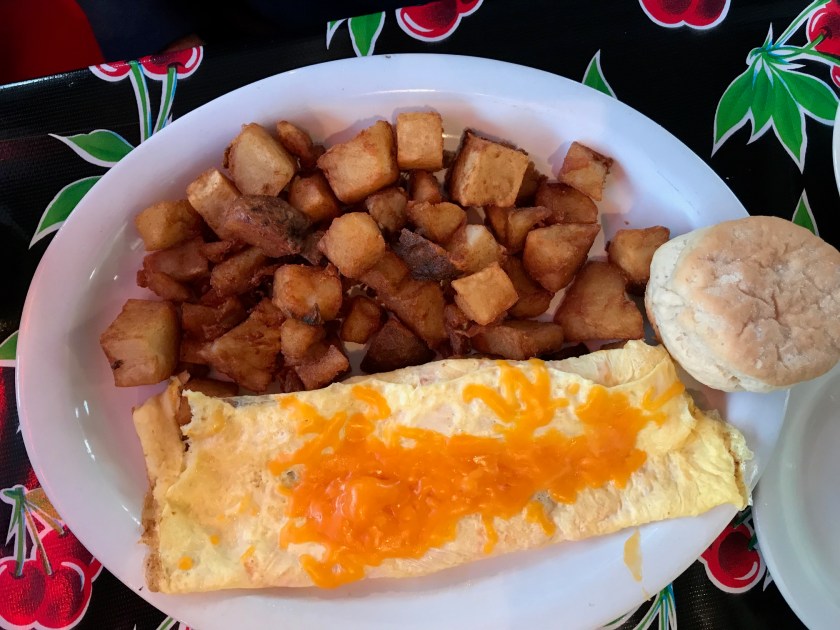 Cheese omelet and home fries are a great breakfast