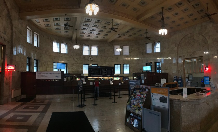 The ticketing counter, information kiosk, and wonderful intricate ceiling