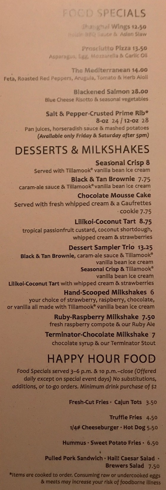 The specials menu also has some happy hour food options