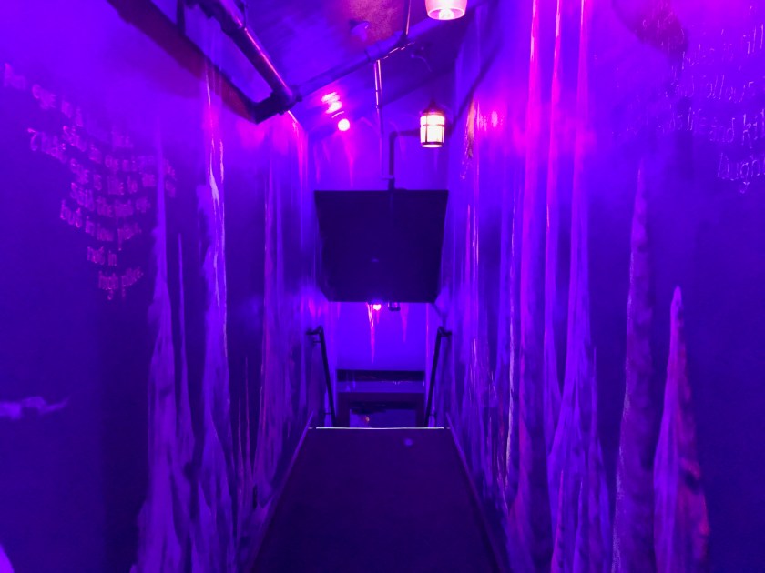 The paintings of the hidden stairway continued as did the blacklight lighting