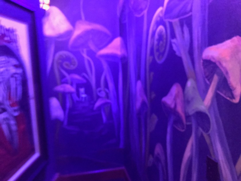 Inside the hidden room the mushroom paintings can be seen
