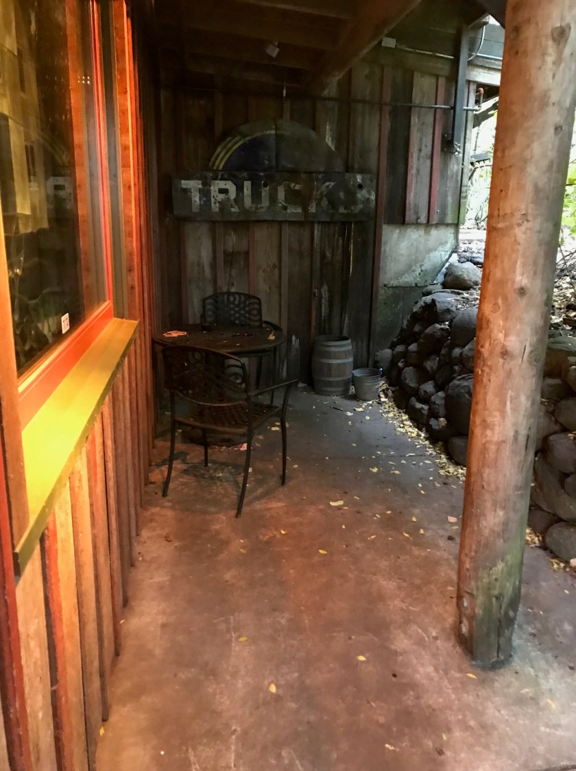 Below the exterior stairs is a hidden two-person dining table - perfect for an intense chess or checkers game!