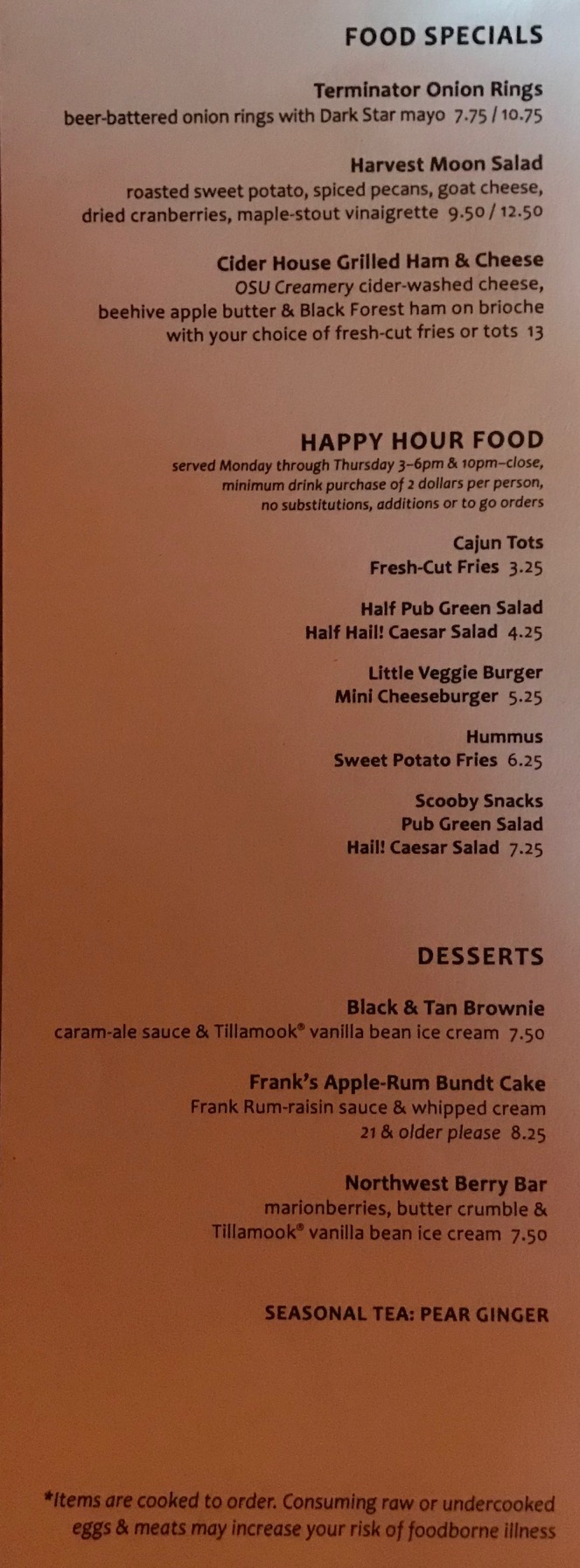 The specials menu has some unique offerings depending on where you go