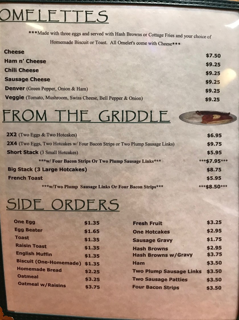 The first page of the menu has lots of choices for sides, omelettes, and pancakes - they all sounded delicious to me!!