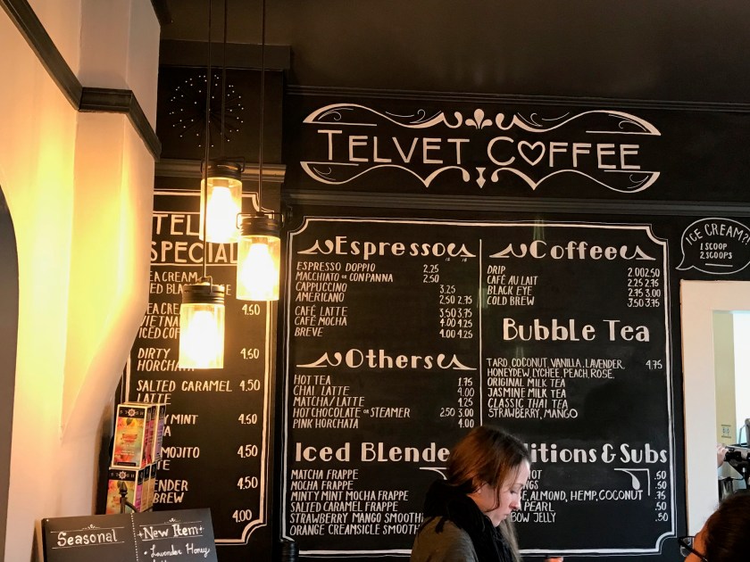 The Telvet coffee menu has many favorites but also some ingenious creations
