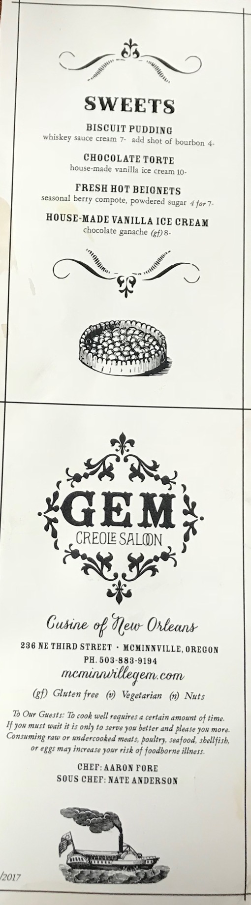 The desert menu at Gem is wonderful